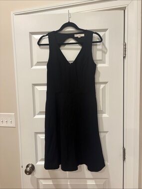 LOFT Black Sleeveless V-Neck Fit-and-Flare Dress
